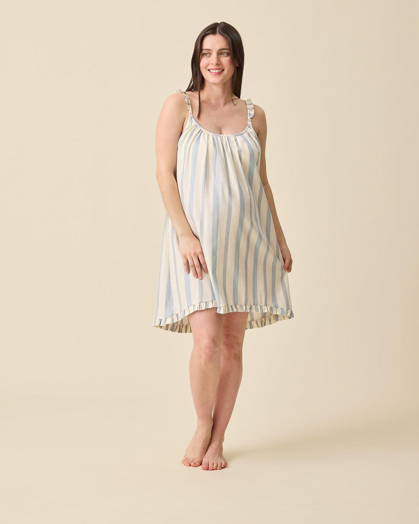 Dreamy Cotton Maternity & Nursing Nightgown | Vintage Blue Stripe