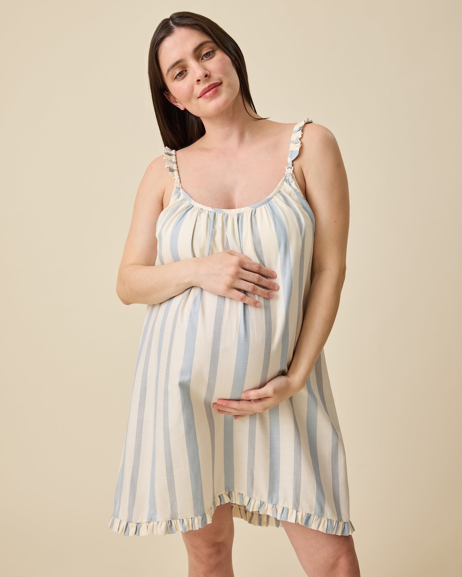 Dreamy Cotton Maternity & Nursing Nightgown | Vintage Blue Stripe