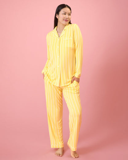 Clea Bamboo Long Sleeve Pajama Set | Dandelion Stripe