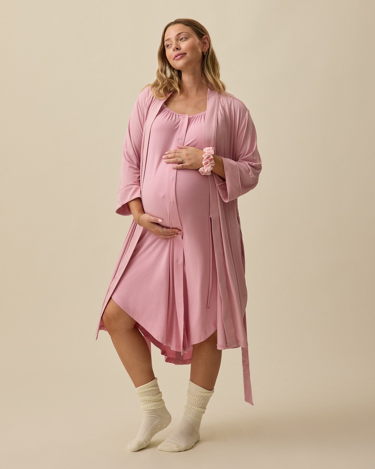 Ruffle Strap Labor & Delivery Gown | Light Mauve