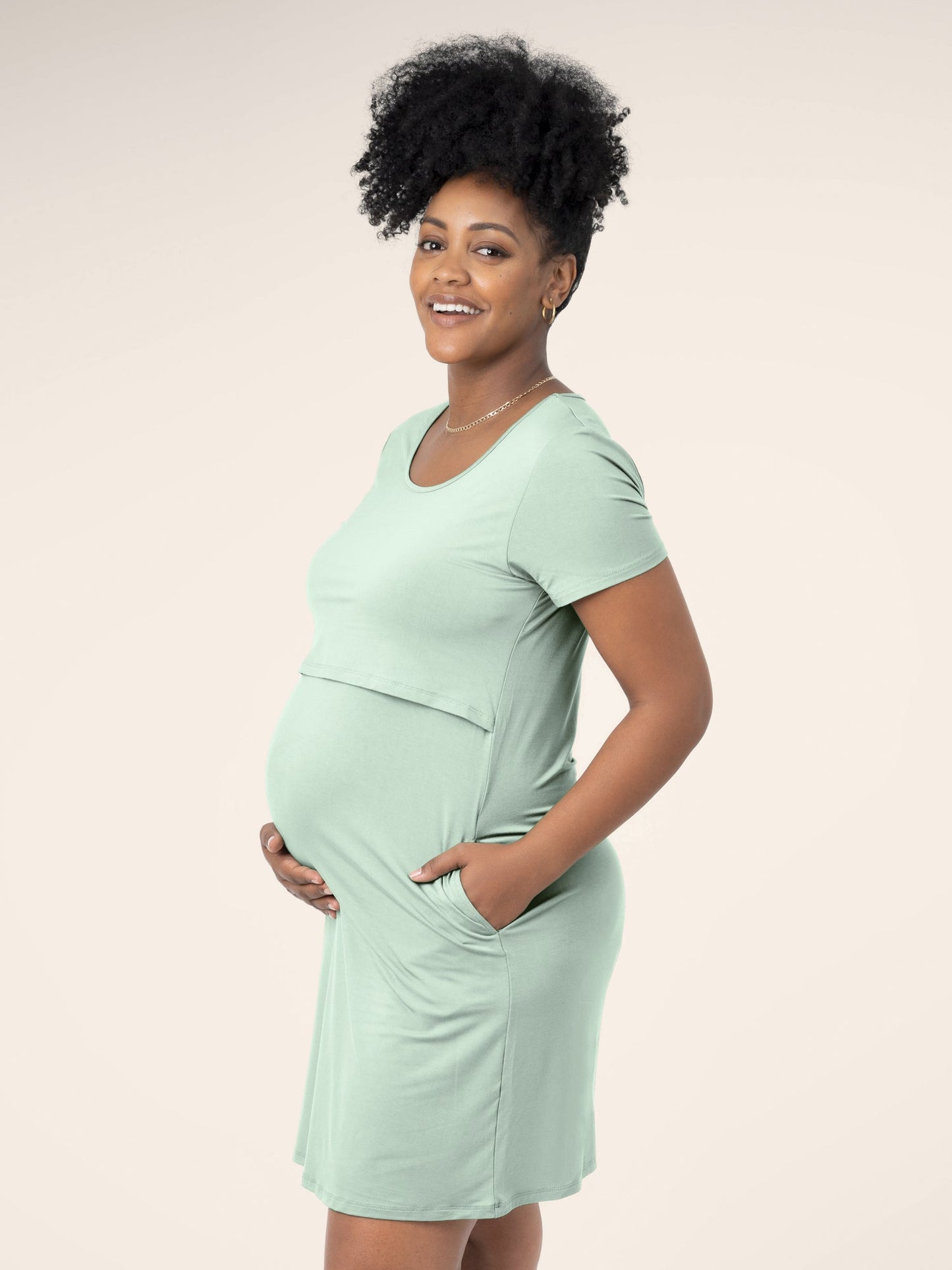 Eleanora Bamboo Maternity & Nursing Dress | Soft Mint