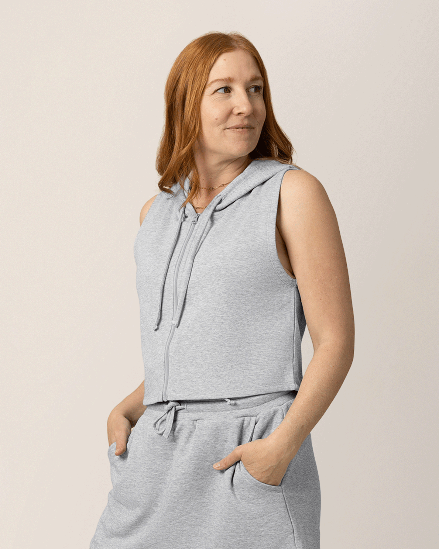 French Terry Sleeveless Nursing Hoodie | Grey Heather
