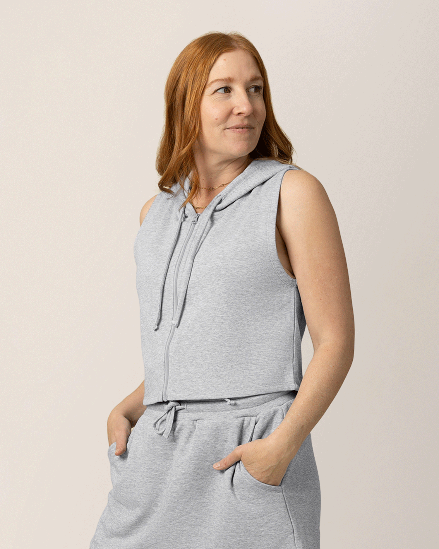 French Terry Sleeveless Nursing Hoodie | Grey Heather