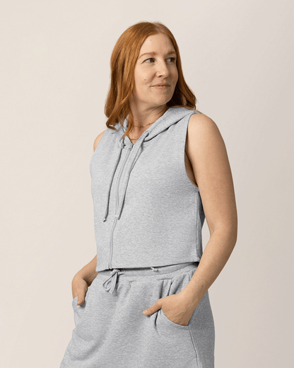 French Terry Sleeveless Nursing Hoodie | Grey Heather