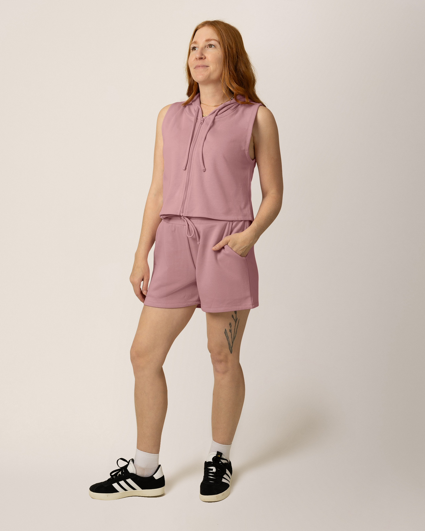 French Terry Sleeveless Nursing Hoodie | Light Mauve