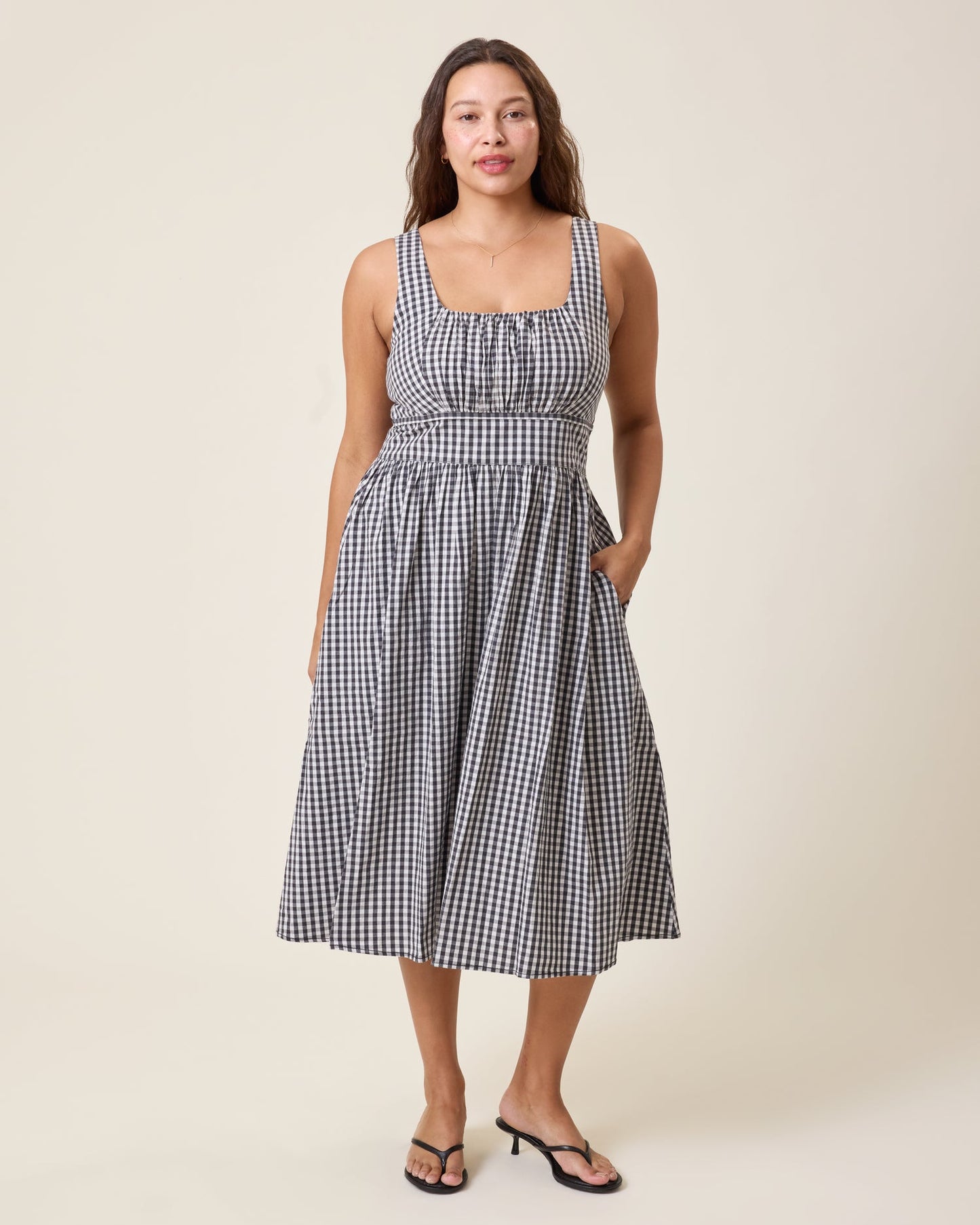 Gracie Poplin Nursing Midi Dress | Black & White Gingham