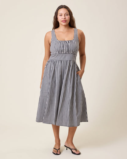 Gracie Poplin Nursing Midi Dress | Black & White Gingham