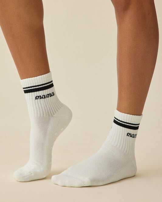 Non-Slip Quarter Crew Socks | Ivory & Black