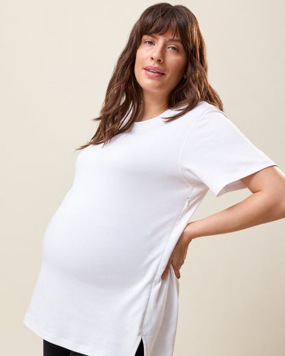 Pima Cotton Side Zip Maternity & Nursing T-shirt | White