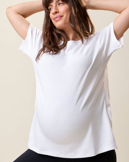 Pima Cotton Side Zip Maternity & Nursing T-shirt | White