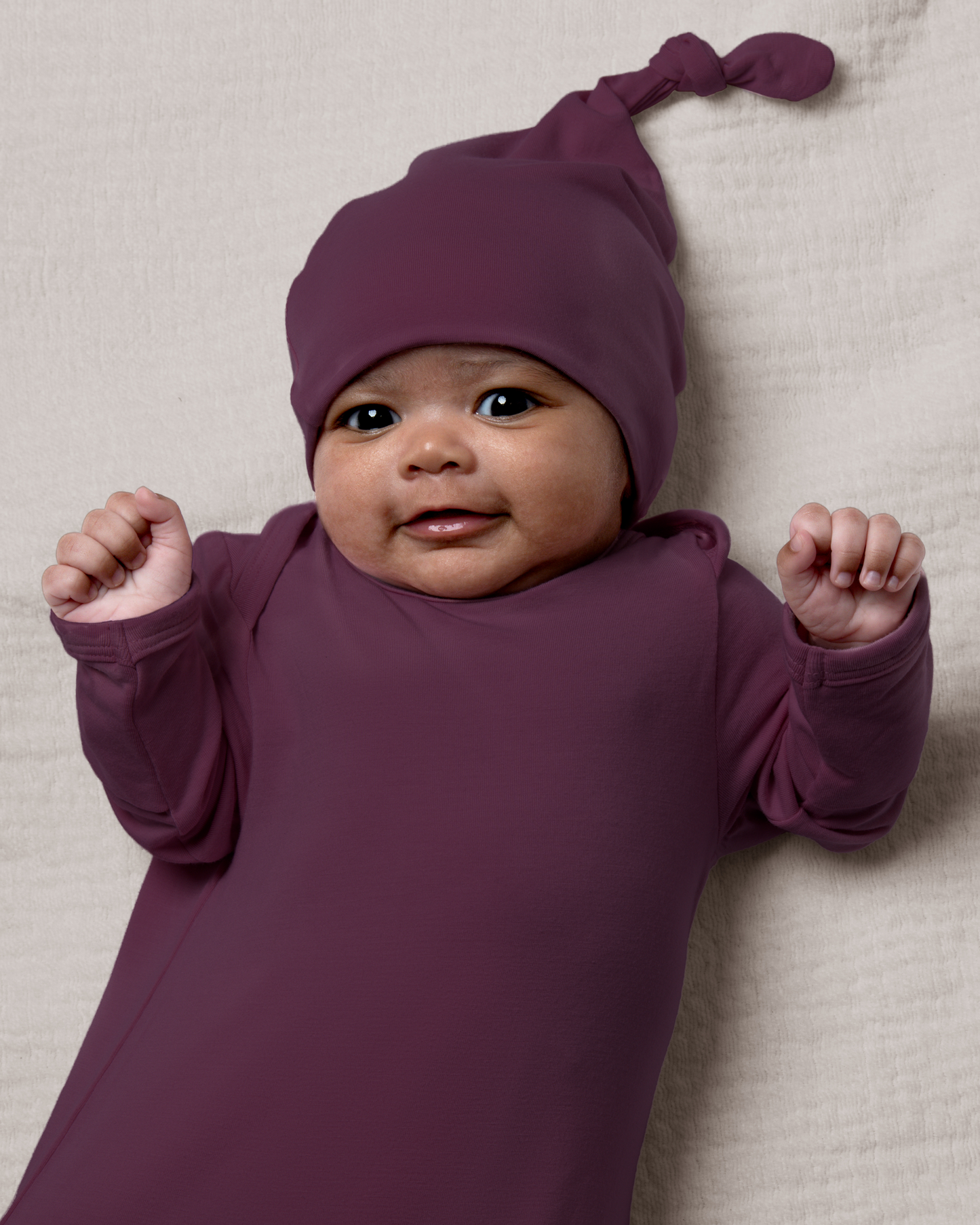 Bamboo Knotted Baby Gown & Hat | Burgundy Plum