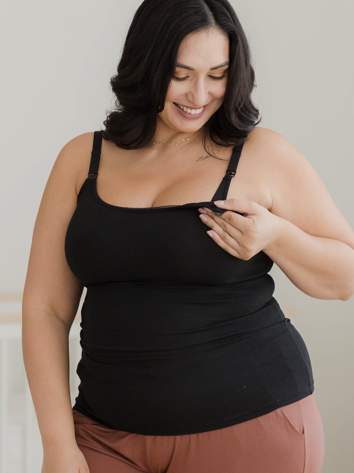 Picot Trim Nursing Camisole | Black