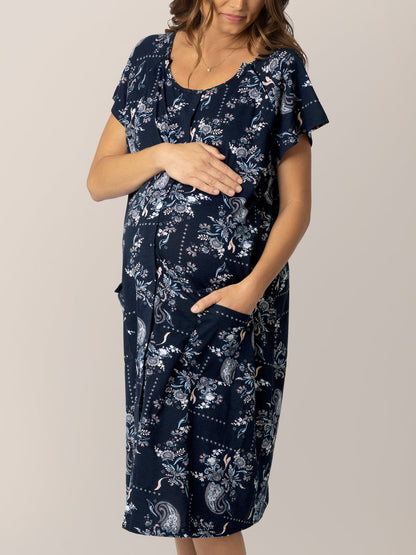 Universal Labor & Delivery Gown | Navy Paisley