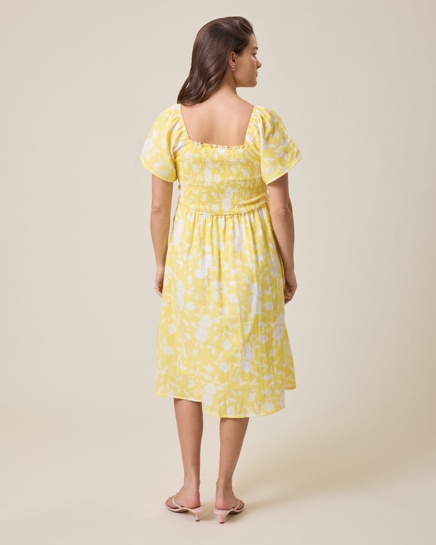 Lola Smocked Maternity & Nursing Midi Dress | Yellow Floral