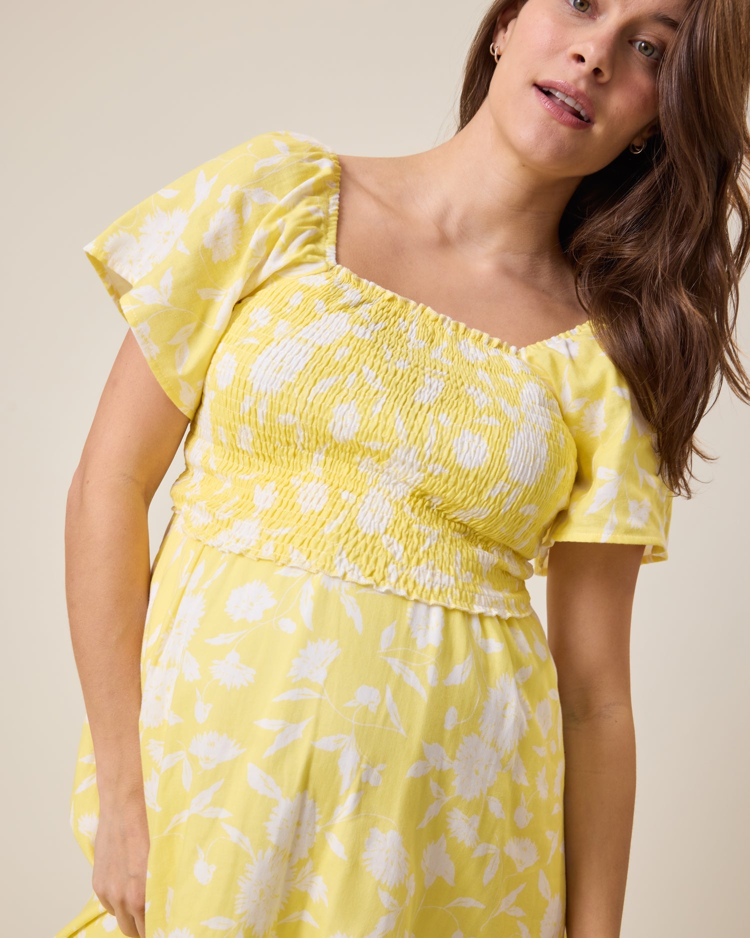Lola Smocked Maternity & Nursing Midi Dress | Yellow Floral