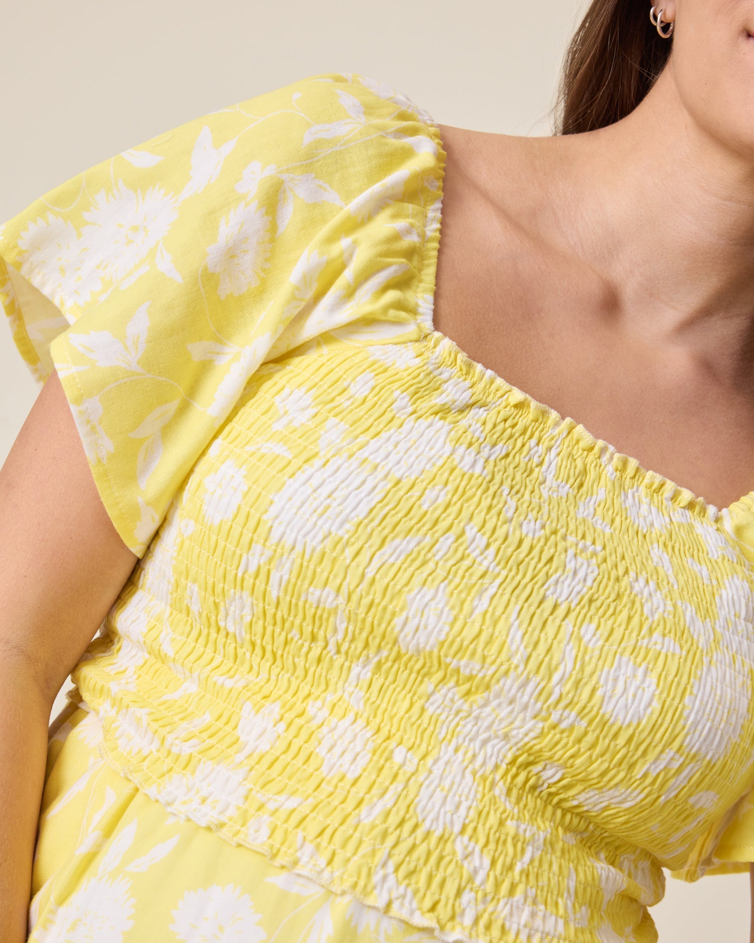 Lola Smocked Maternity & Nursing Midi Dress | Yellow Floral