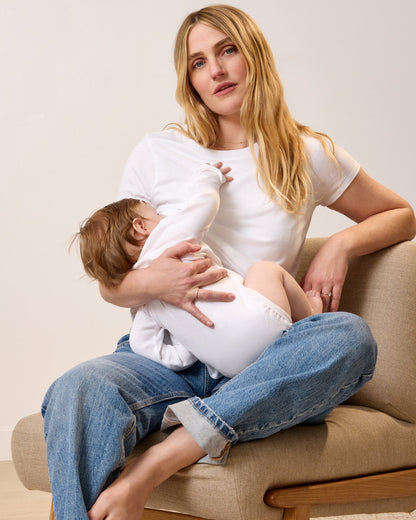 Cotton Crew Neck Nursing T-shirt | White