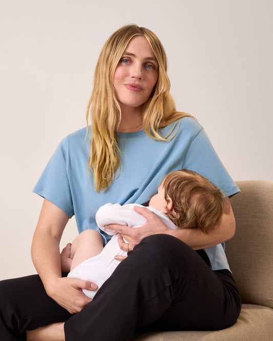 Pima Cotton Side Zip Maternity & Nursing T-shirt | Vintage Blue