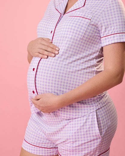 Clea Bamboo Short Sleeve Pajama Set | Lavender Gingham