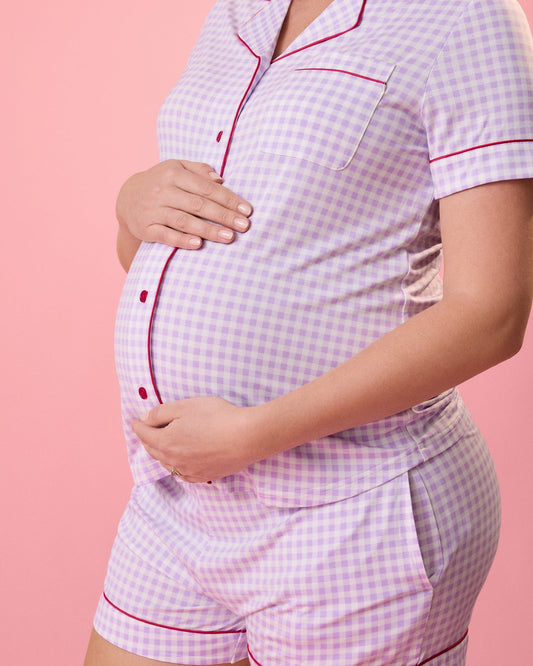 Clea Bamboo Short Sleeve Pajama Set | Lavender Gingham