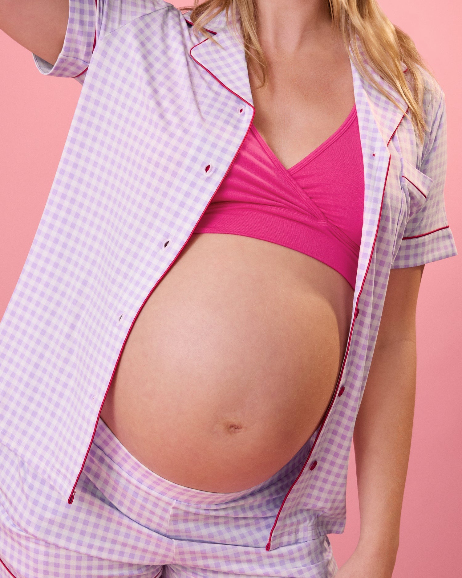 Clea Bamboo Short Sleeve Pajama Set | Lavender Gingham
