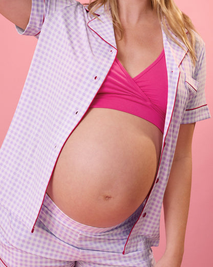 Clea Bamboo Short Sleeve Pajama Set | Lavender Gingham