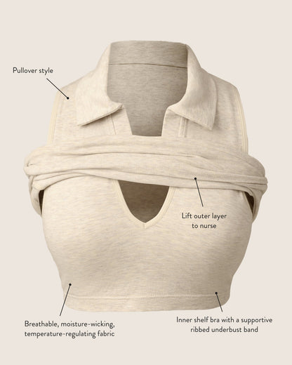 Sublime® Bamboo Collared Maternity & Nursing Longline Bra Top | French Blue