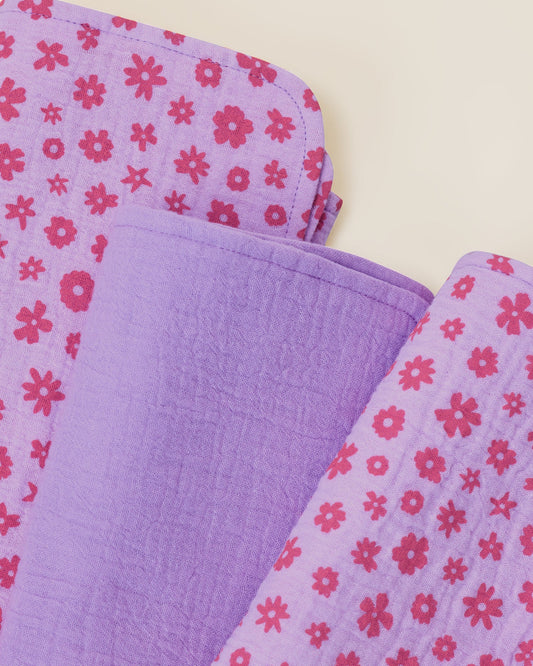 Organic Muslin Burp Cloth (Three-Pack) | Lavender Cosmos