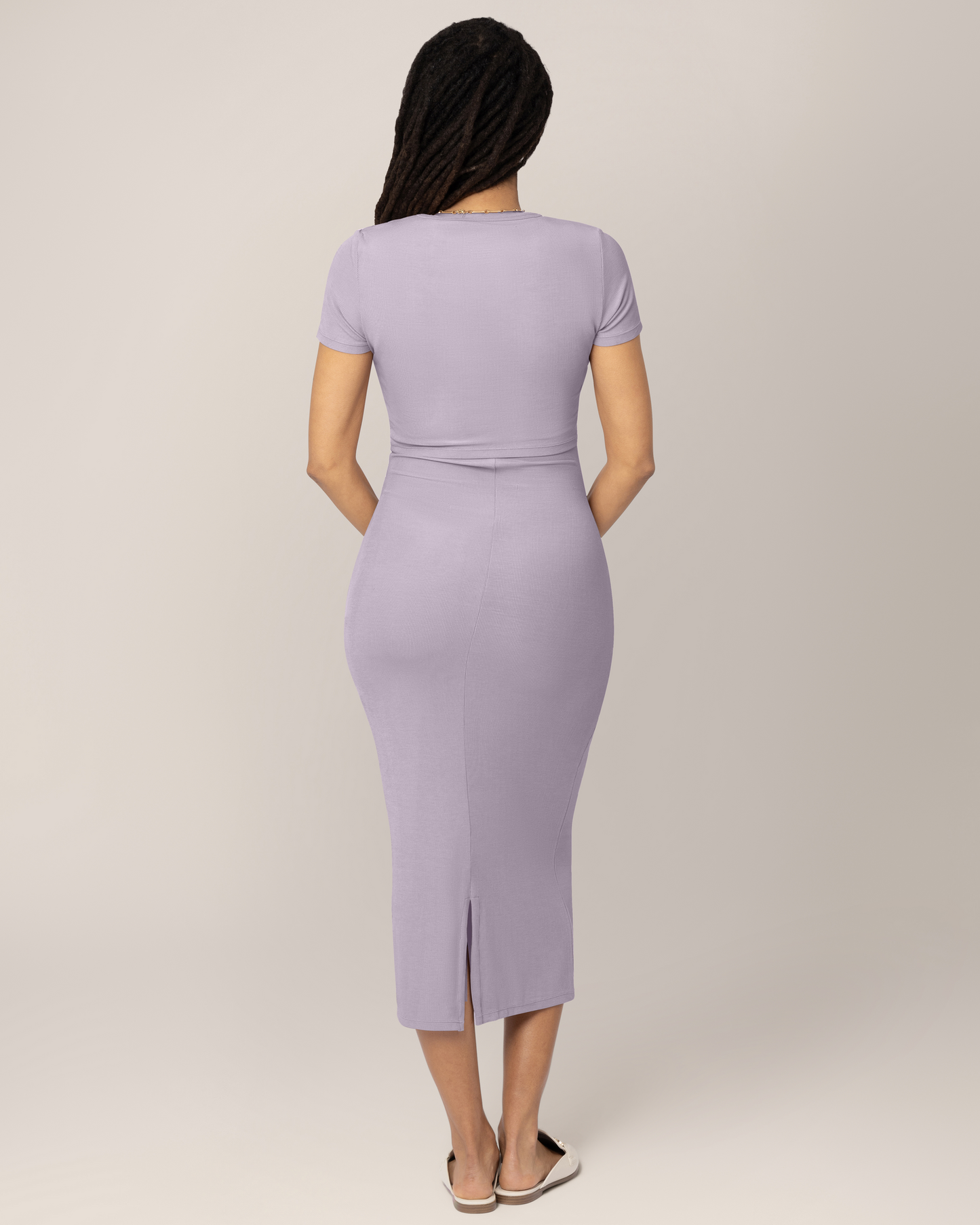 Olivia Ribbed Bamboo 2-in-1 Maternity & Nursing Dress | Lavender Mist