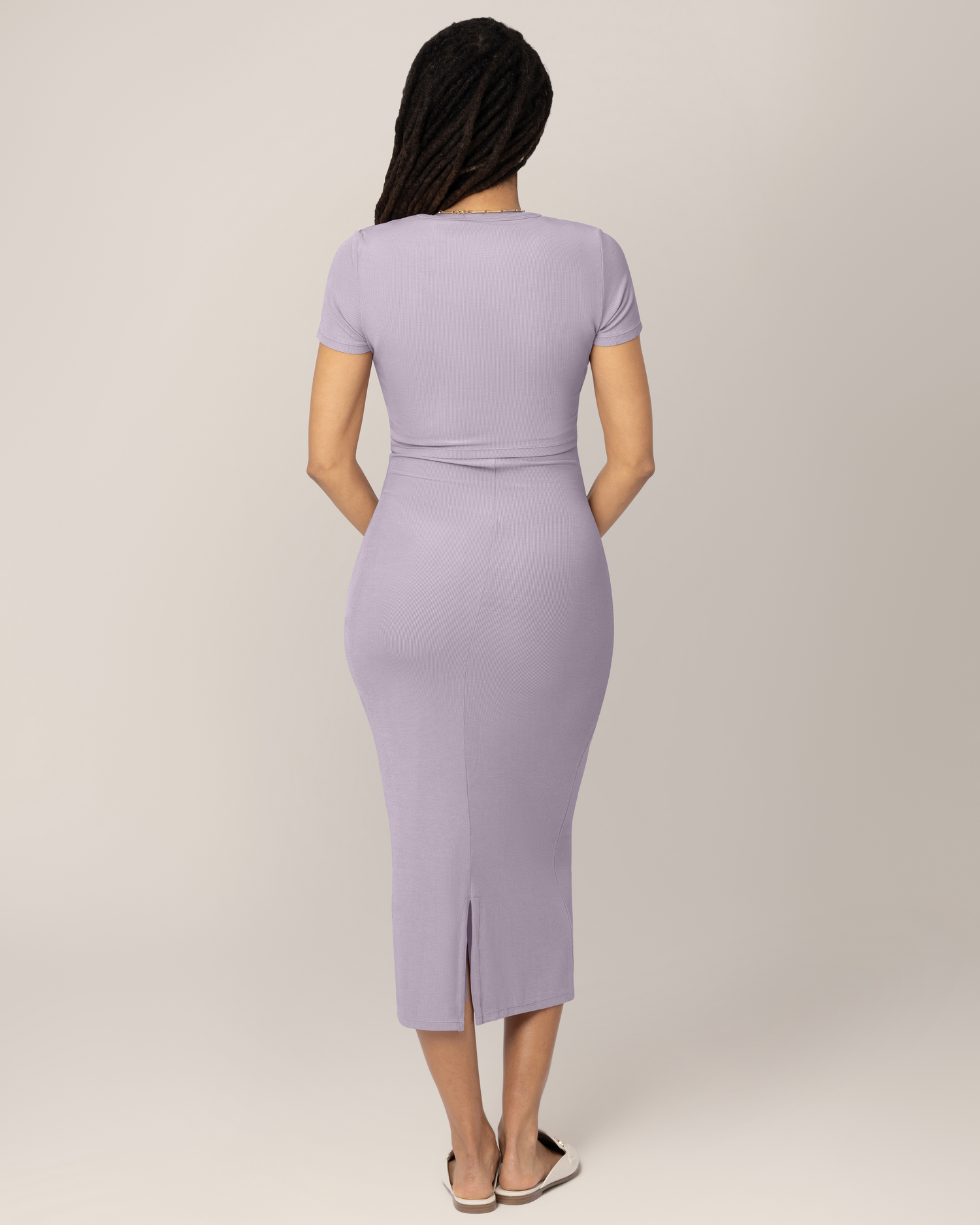 Olivia Ribbed Bamboo 2-in-1 Maternity & Nursing Dress | Lavender Mist
