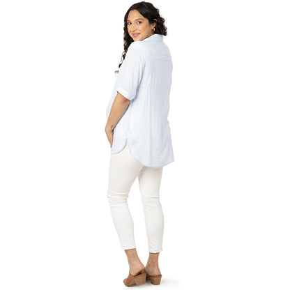 Oversized Nursing & Maternity Collared Top | Blue Pinstripe