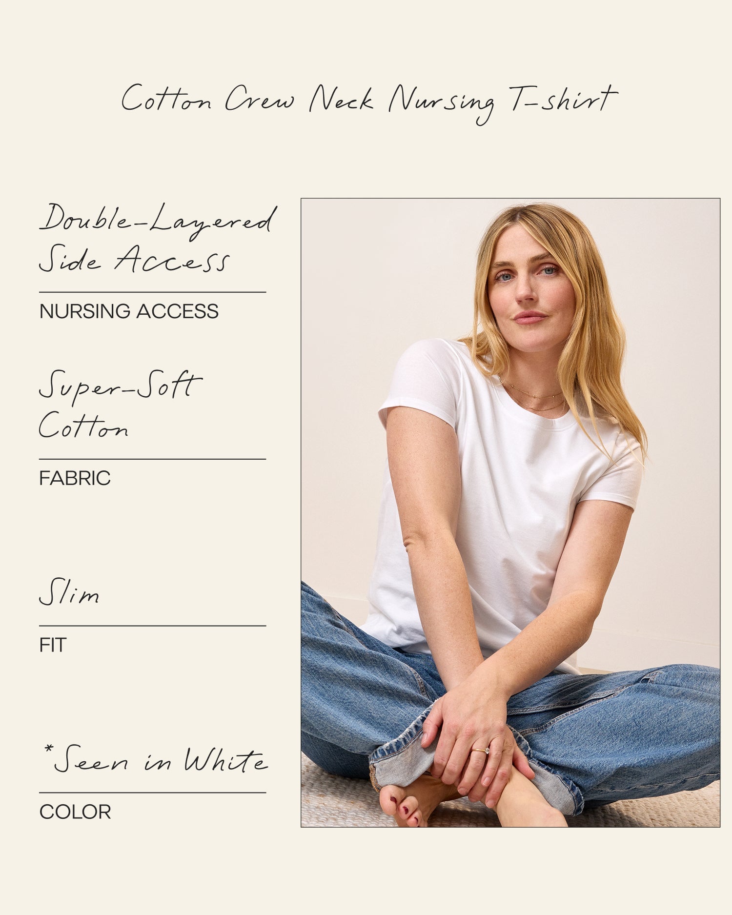 Cotton Crew Neck Nursing T-shirt | White