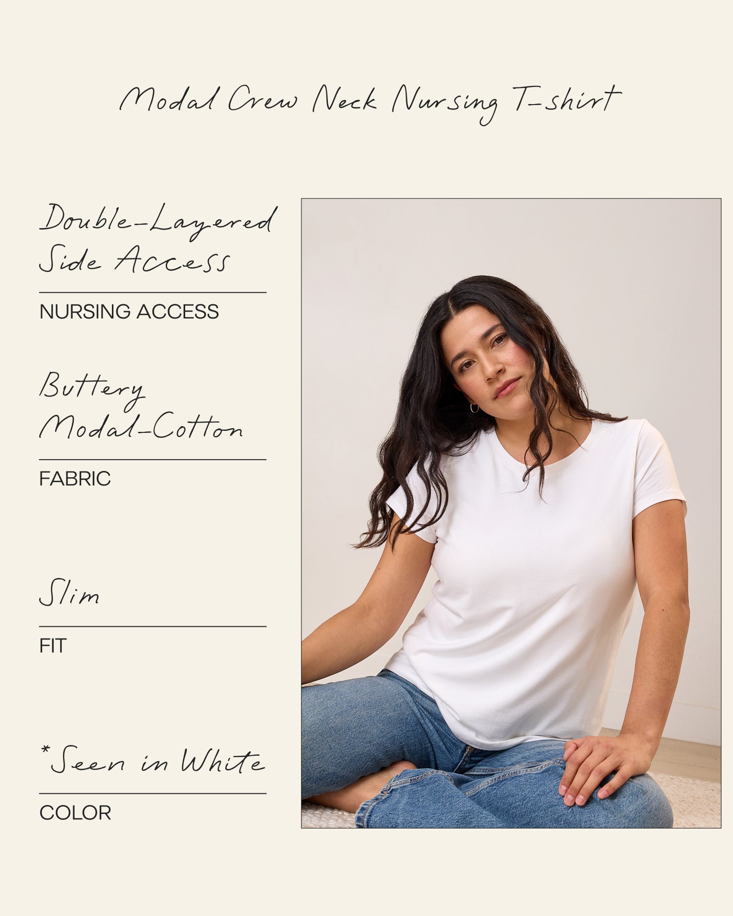Modal Crew Neck Nursing T-shirt | White