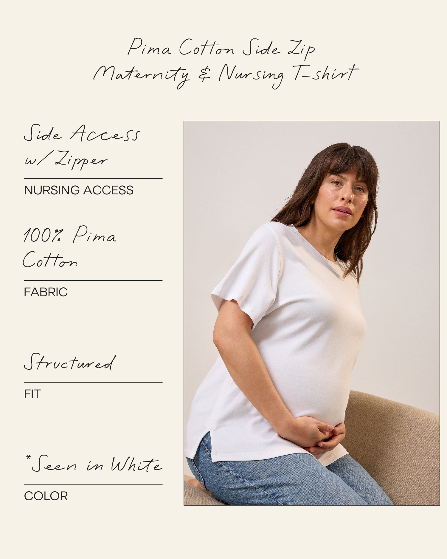 Pima Cotton Side Zip Maternity & Nursing T-shirt | White