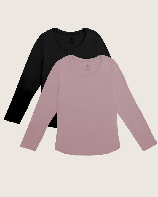 Bamboo Nursing Long Sleeve T-shirt Two-Pack | Black & Dusty Mauve