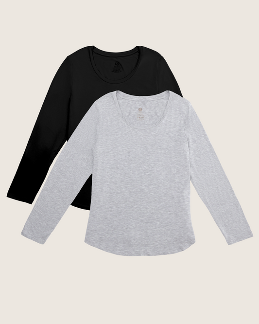 Bamboo Nursing Long Sleeve T-shirt Two-Pack | Black & Grey Heather