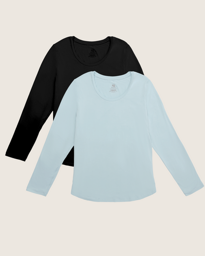 Bamboo Nursing Long Sleeve T-shirt Two-Pack | Black & Powder Blue