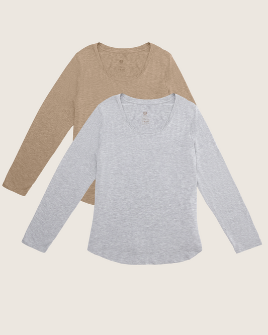 Bamboo Nursing Long Sleeve T-shirt Two-Pack | Wheat & Grey Heather
