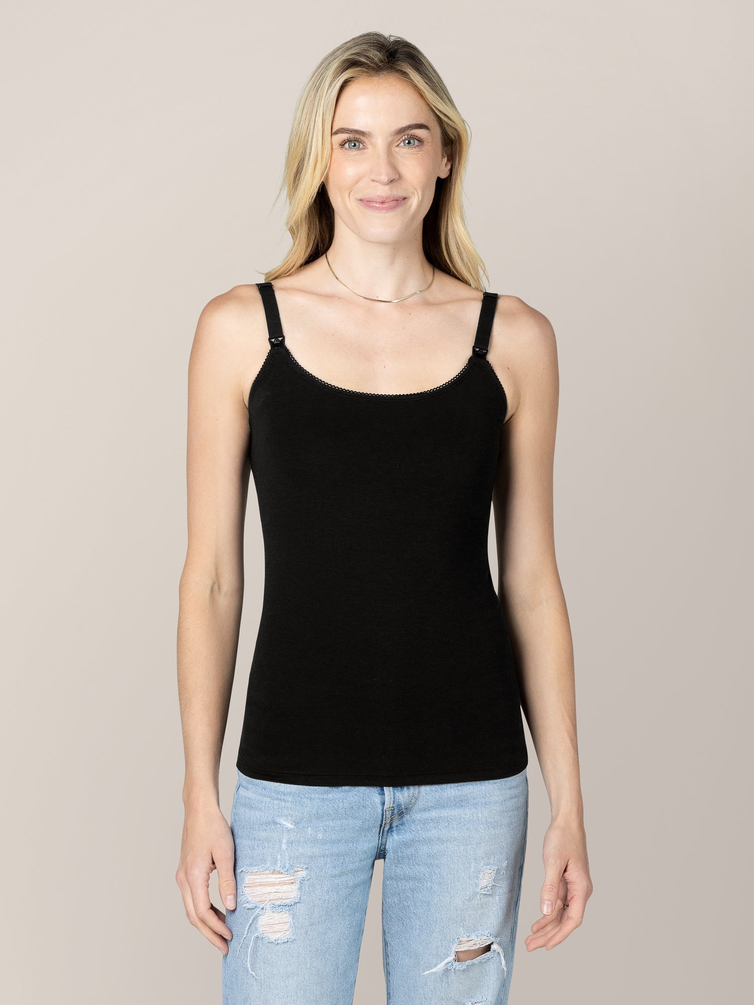 Picot Trim Nursing Camisole | Black