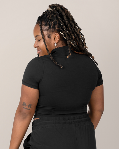 Presley Active Zip Front Nursing Top | Black