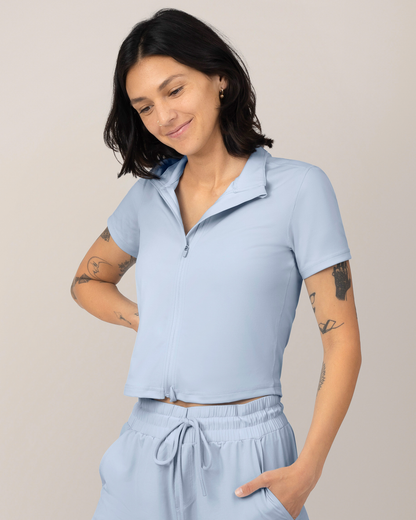 Presley Active Zip Front Nursing Top | French Blue