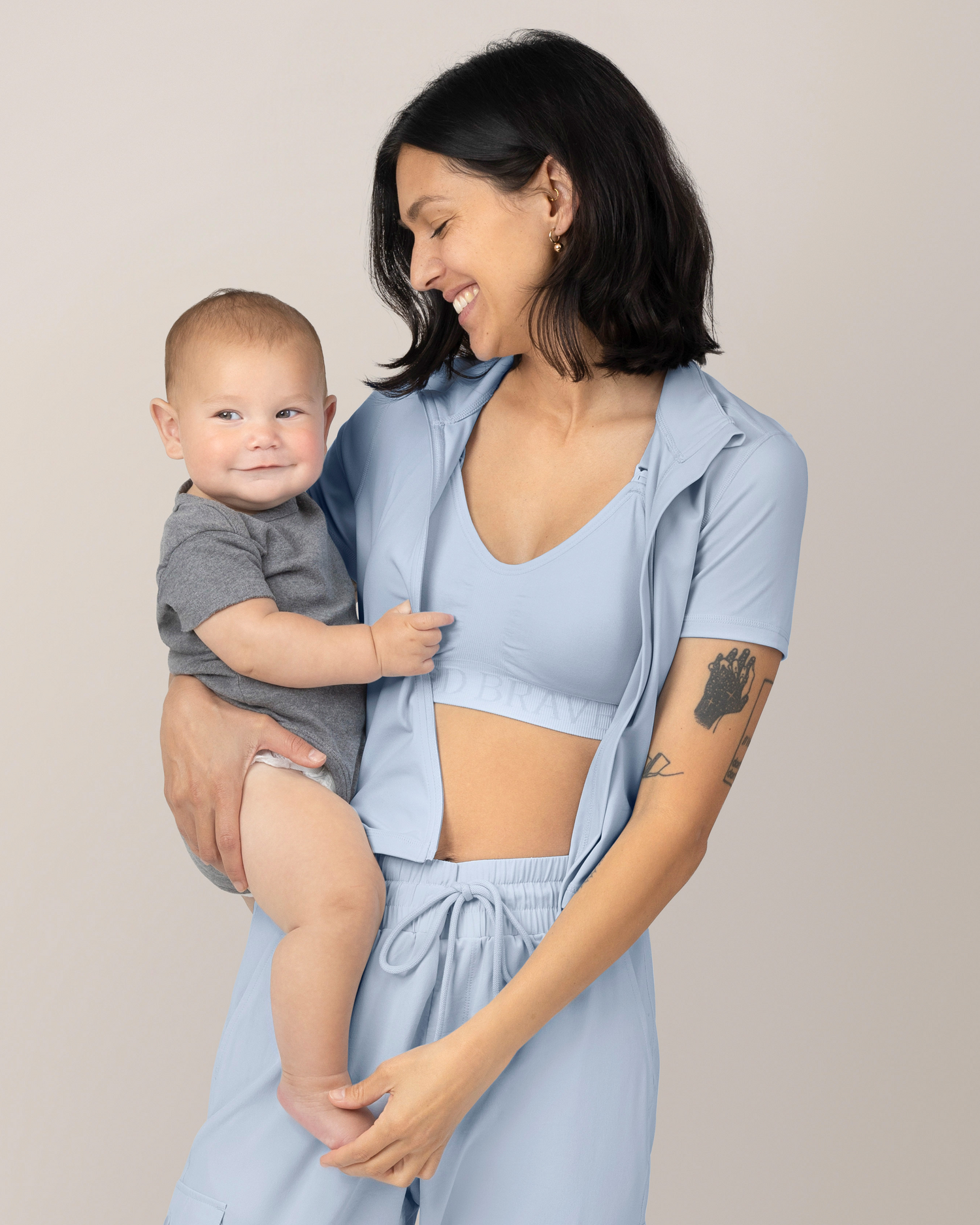 Presley Active Zip Front Nursing Top | French Blue