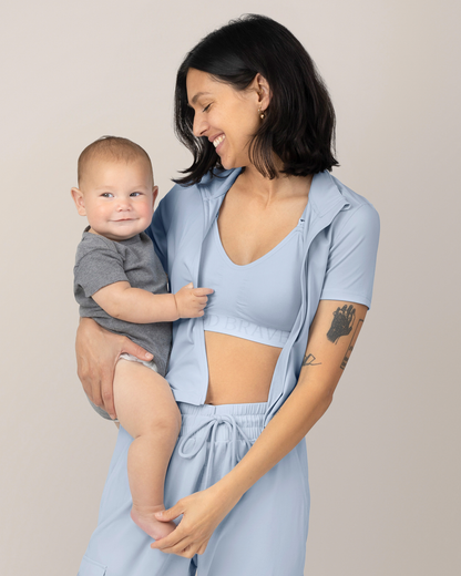 Presley Active Zip Front Nursing Top | French Blue