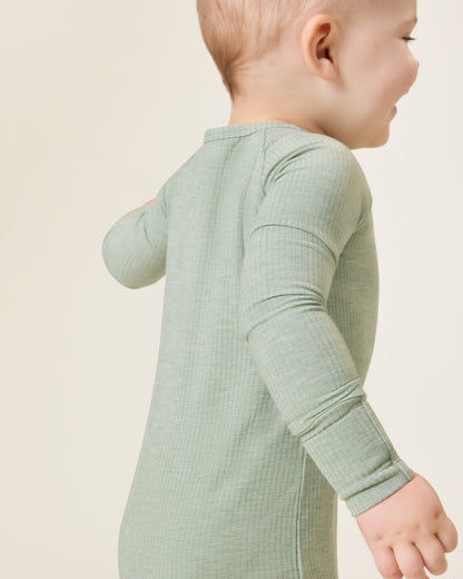 Ribbed Bamboo Baby Pajama | Sage Heather