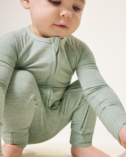 Ribbed Bamboo Baby Pajama | Sage Heather