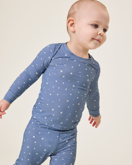 Ribbed Bamboo Baby Two-Piece Pajama Set | Blue Stars