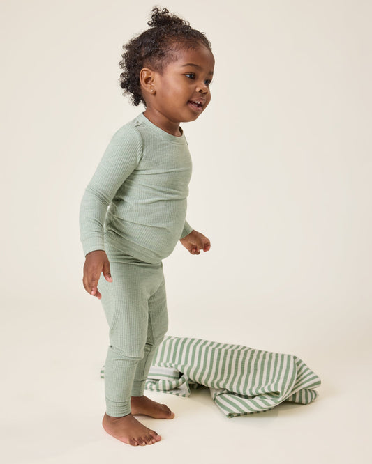 Ribbed Bamboo Baby Two-Piece Pajama Set | Sage Heather