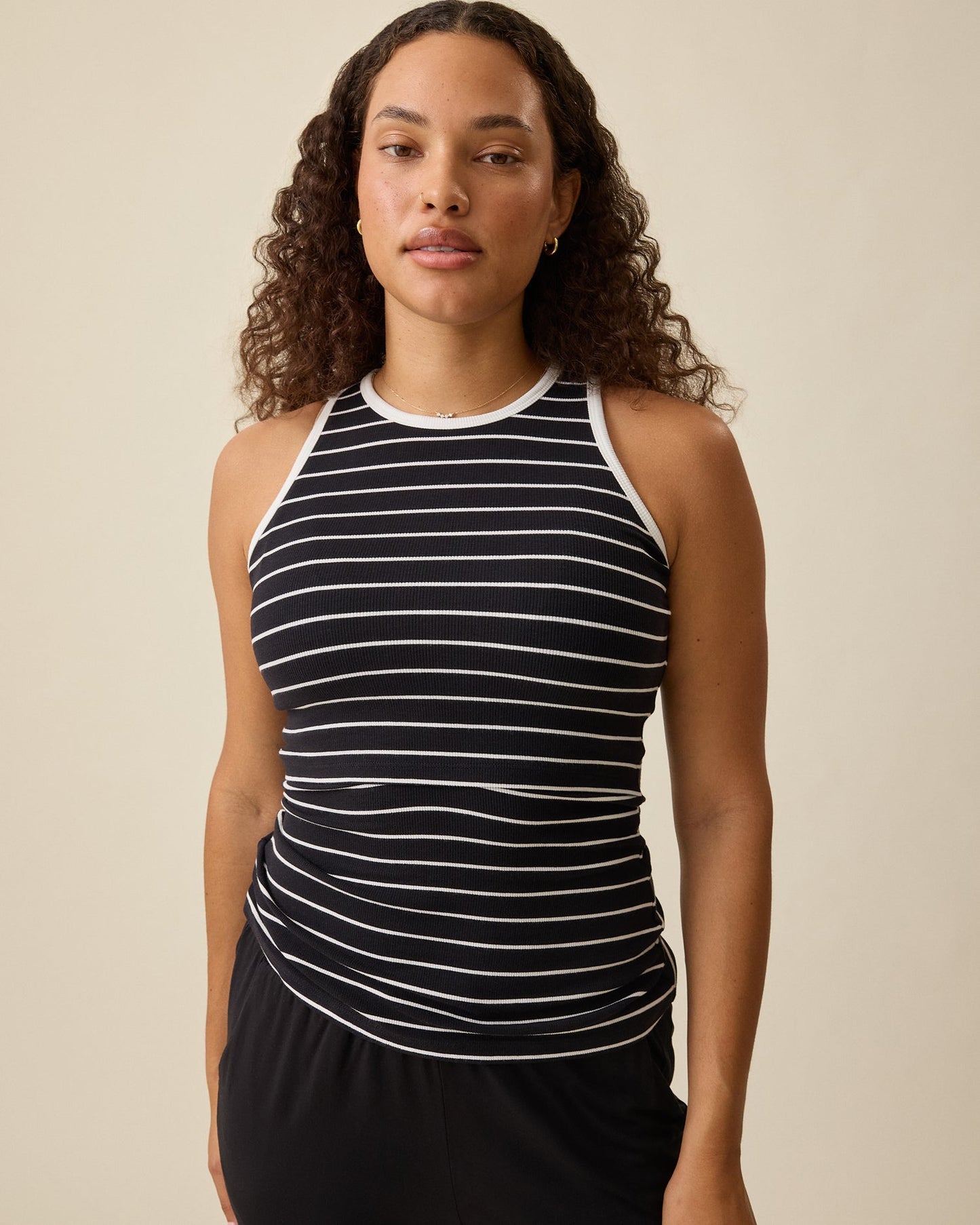 Ribbed Bamboo Racerback Nursing Tank | Black & White Stripe