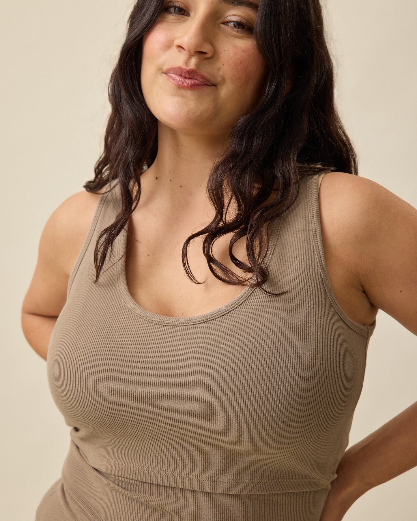 Ribbed Bamboo Scoop Neck Nursing Tank | Taupe