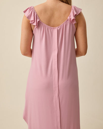Ruffle Strap Labor & Delivery Gown | Light Mauve